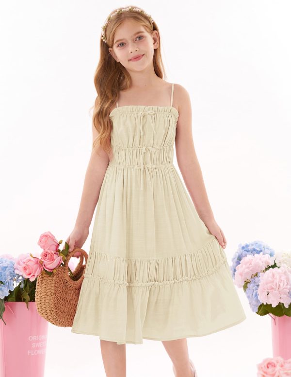 71j-0JSn1L.jpg Girls Summer Dress Spaghetti Strap Midi Casual Sundress Sleeveless Party Elegant Dress 5-12Y