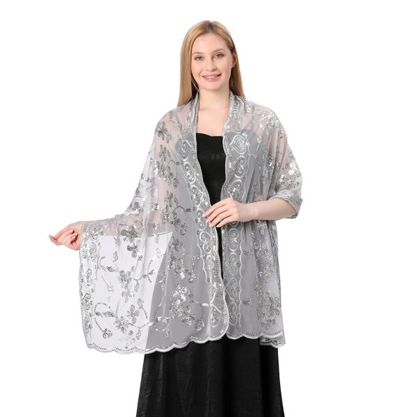 Shawls and Wraps for Evening Dresses,Women Formal 1920s Sequin Flower Sheer Shawls and Wraps for Wedding-