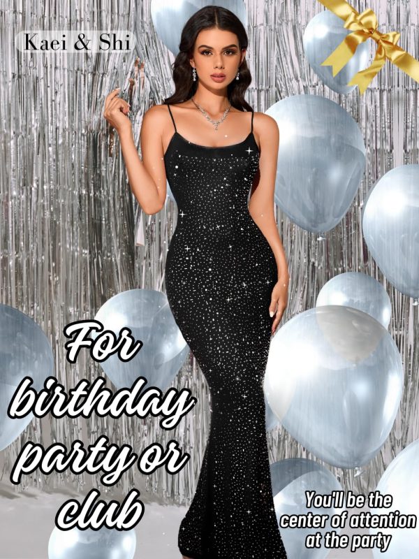 71jBhz67qZL.jpg Rhinestone Mesh Dress,Glitter Sparkly Embellished Sheer Maxi Dresses,Sexy Birthday Outfit for Women Cocktail Party
