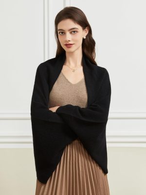 Women's Open Front Cashmere Shawl Wrap Scarf with Sleeves Outer Warm Knitted Poncho Cape Fall Winter