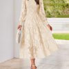 Casual Women's 2025 Spring Dresses Elegant Wedding Guest Dress Long Sleeve Floral Midi Dress Flowy Bohemian Long Dress