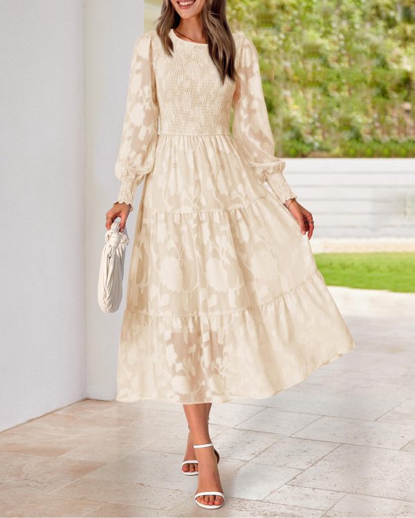 71jSZMNM0FL.jpg Casual Women's 2025 Spring Dresses Elegant Wedding Guest Dress Long Sleeve Floral Midi Dress Flowy Bohemian Long Dress