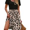 Womens Casual Dress Floral Patchwork Summer Dress Square Neck Short Sleeve A Line Flowy Swing Mini Dress with Pockets