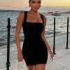 Women's Sexy Bodycon Corset Mini Dresses Square Neck Ruched Sleeveless Club Party Short Dress
