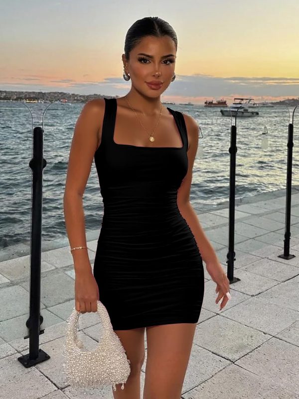 71lsXCPJtkL.jpg Women's Sexy Bodycon Corset Mini Dresses Square Neck Ruched Sleeveless Club Party Short Dress