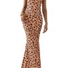 Maxi Dresses for Women 2025 Summer Halter Leopard Print Sleeveless Sexy Bodycon Cruise Cocktail Long Dress