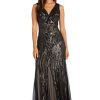 Long Beaded Dress W/Contrast Lining, V-Neckline & Godet Skirt