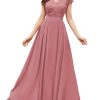 Women's Elegant Floral Lace Formal V Neck Bridesmaid Party Dress