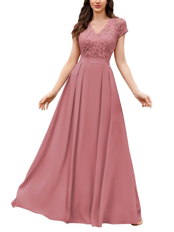71nVZPho8L.jpg Women's Elegant Floral Lace Formal V Neck Bridesmaid Party Dress