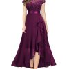 Women's Scoop Neck Sequined Floral Lace Ruffle Wedding Party Long Dress