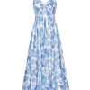 Women's 2025 Summer Maxi Dress Floral Tie Front Spaghetti Strap Casual Boho Beach Flowy Sundress with Pockets