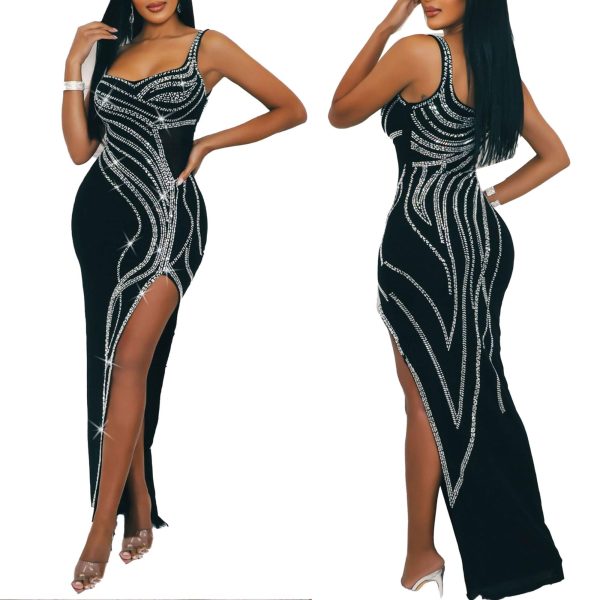 71ojP-z53PL.jpg Women's Sexy Elegant Rhinestone Sleeveless Party Club Night Hot Drilling Clubwear Evening Dresses