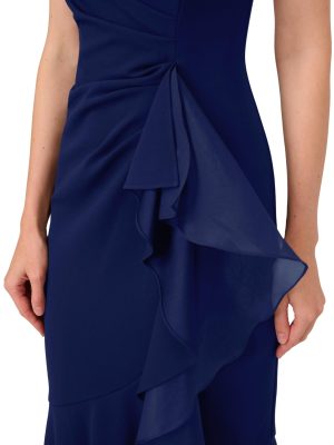 Women's Ruffle Crepe Halter Gown