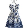Women's Floral Halter Neck Vacation Dress Sleeveless Cut Out Boho Cami Dress