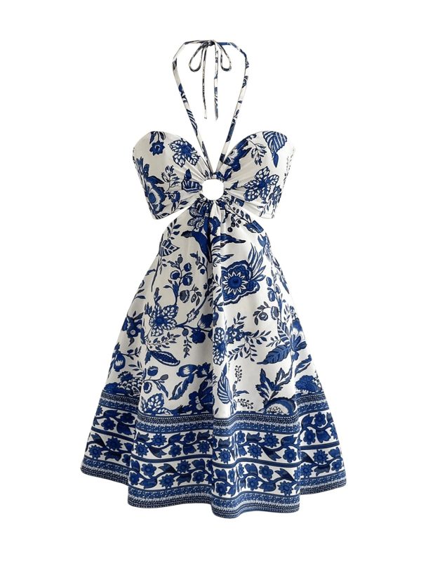 71pVv-JHr3L.jpg Women's Floral Halter Neck Vacation Dress Sleeveless Cut Out Boho Cami Dress