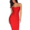 Women's Midi Cocktail Dresses Strapless Bandage Bodycon Dress Wedding Party Dress