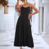 Womens Summer Long Dress Adjustable Spaghetti Strap Floral Casual Dress with Pockets Flowy Tiered Beach Sundress