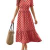 Women 2025 Summer Boho Maxi Dresses Floral Short Sleeve V Neck Elastic Waist Tiered Flowy Long Beach Vacation Dress