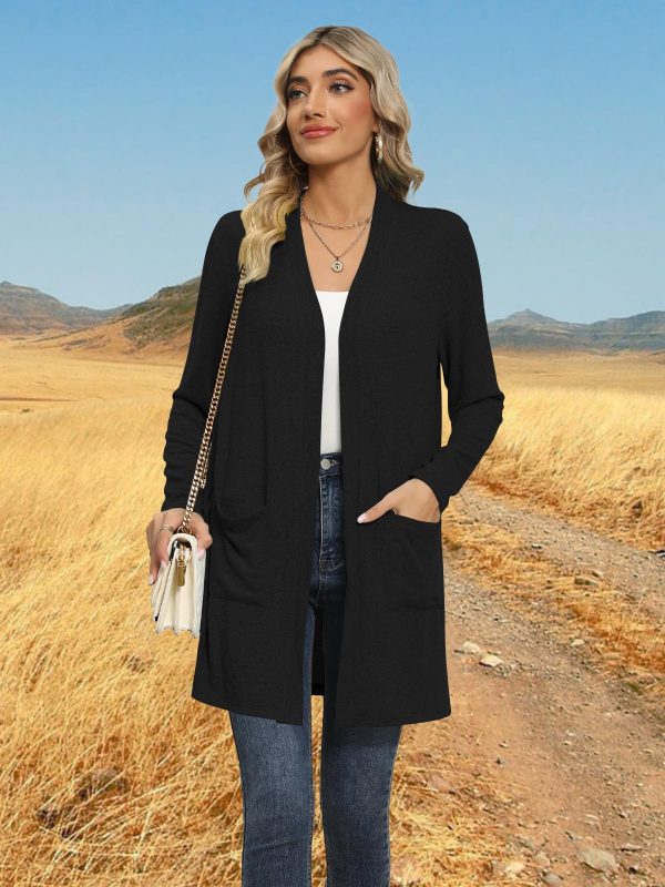 Womens Long Cardigan 2025 Fall Lightweight Long Sleeve 0pen Front Sweater with Pockets