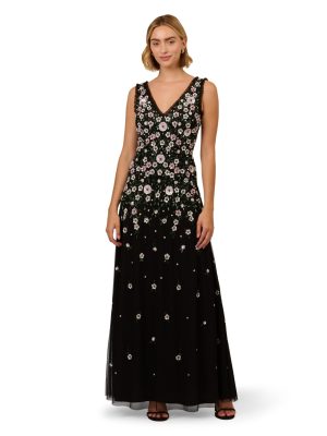 Women's Beaded Mesh Long Dress