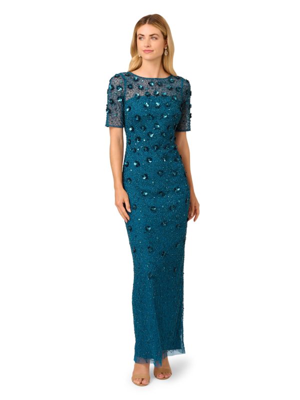 71sv95rNL6L.jpg Women's Beaded Long 3D Floral Dress