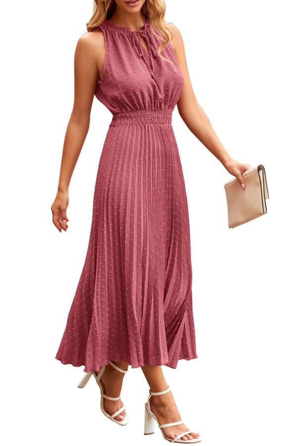 71tVChQ-SXL.jpg Women's Midi Summer Dresses Casual V Neck Swiss Dot Ruffle Sleeveless A Line Beach Sun Dress