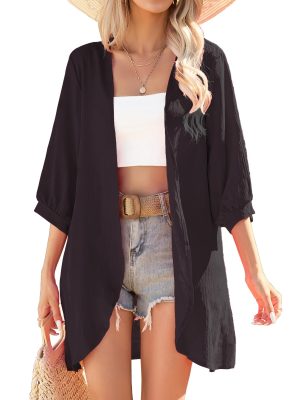 Cardigan for Women 3/4 Sleeve Lightweight Summer Kimono Cardigan Loose Beach Cover Up 2025