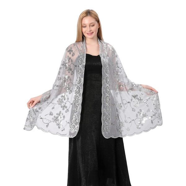 Shawls and Wraps for Evening Dresses,Women Formal 1920s Sequin Flower Sheer Shawls and Wraps for Wedding-