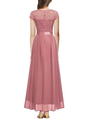 Women's Elegant Floral Lace Formal V Neck Bridesmaid Party Dress
