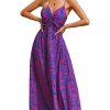Women's Maxi Dress Floral Print Twisted V Neck Sleeveless Long Dress Summer Casual Dress
