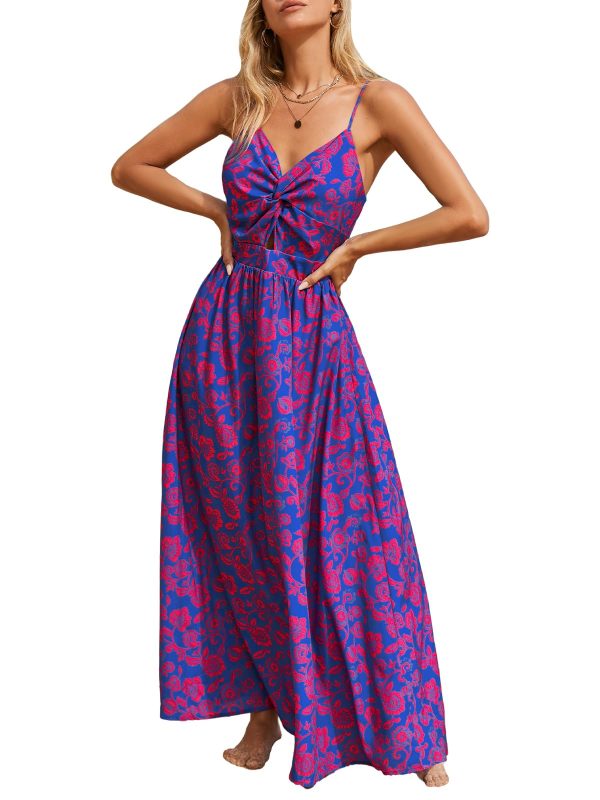 71uiexwLN4L.jpg Women's Maxi Dress Floral Print Twisted V Neck Sleeveless Long Dress Summer Casual Dress
