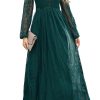 Women's Fall Lace Maxi Wedding Dress Long Sleeve V Neck Flowy A Line Cocktail Formal Party Dress Spring