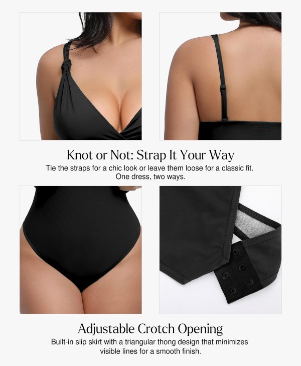 71wd-sme0eL.jpg Mini Dress for Women Built in Shapewear Thong V Neck Summer Party Dress Side Slit Cocktail Dress