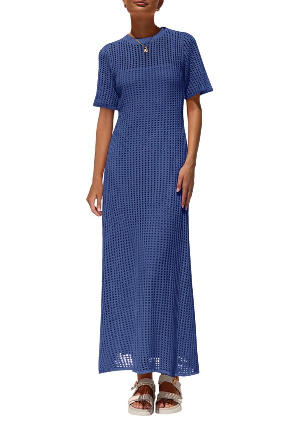 71wfW22ZLrL.jpg Womens Eyelet Cover Up Dress 2025 Summer Vacation Resort Maxi Dresses Beach Short Sleeve Hollow Out Sundress