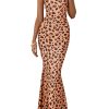 Maxi Dresses for Women 2025 Summer Halter Leopard Print Sleeveless Sexy Bodycon Cruise Cocktail Long Dress