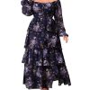 Womens Plus Size Floral Tiered Ruffle Long Sleeve Evening Party Wedding Guest Dress