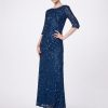 Women's 3/4 Sleeve Scoop Back Beaded Gown