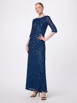 Women's 3/4 Sleeve Scoop Back Beaded Gown