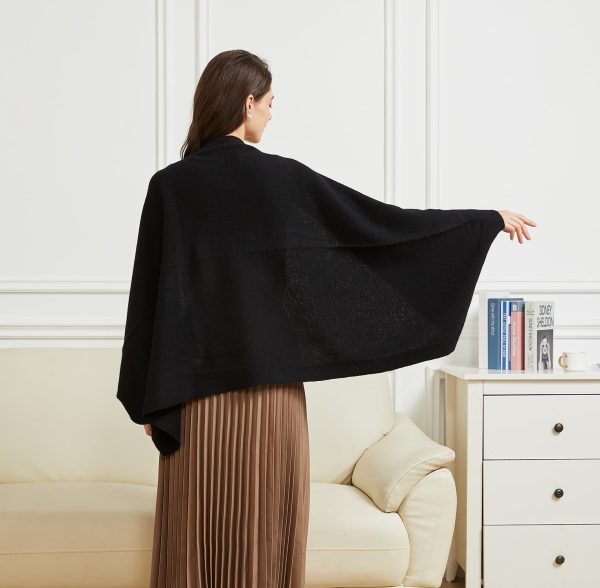 Women's Open Front Cashmere Shawl Wrap Scarf with Sleeves Outer Warm Knitted Poncho Cape Fall Winter