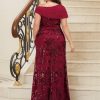Sequin Mermaid Mother of The Bride Dresses for Women Chiffon Off Shoulder Ruched Long Formal Evening Gowns