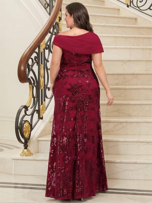 Sequin Mermaid Mother of The Bride Dresses for Women Chiffon Off Shoulder Ruched Long Formal Evening Gowns