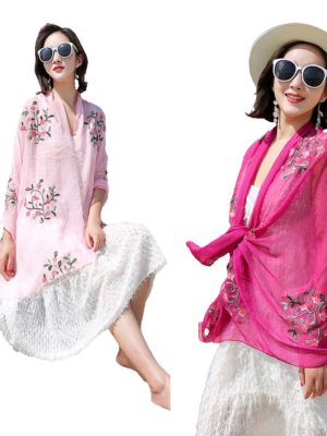 Embroidery Chiffon Scarf Wrap Shawl Lightweight Scarf for Women Fashion Summer Fall Scarf