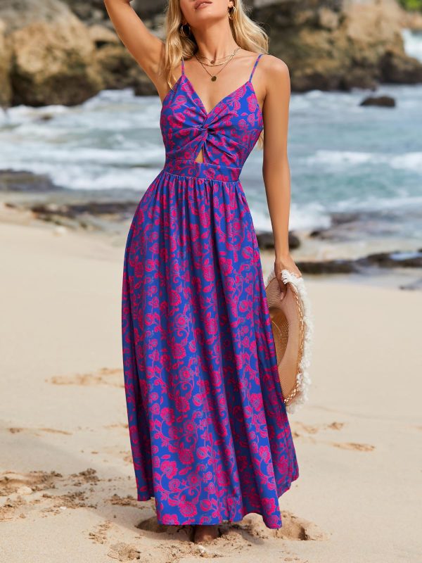 71zT7bkbV5L.jpg Women's Maxi Dress Floral Print Twisted V Neck Sleeveless Long Dress Summer Casual Dress