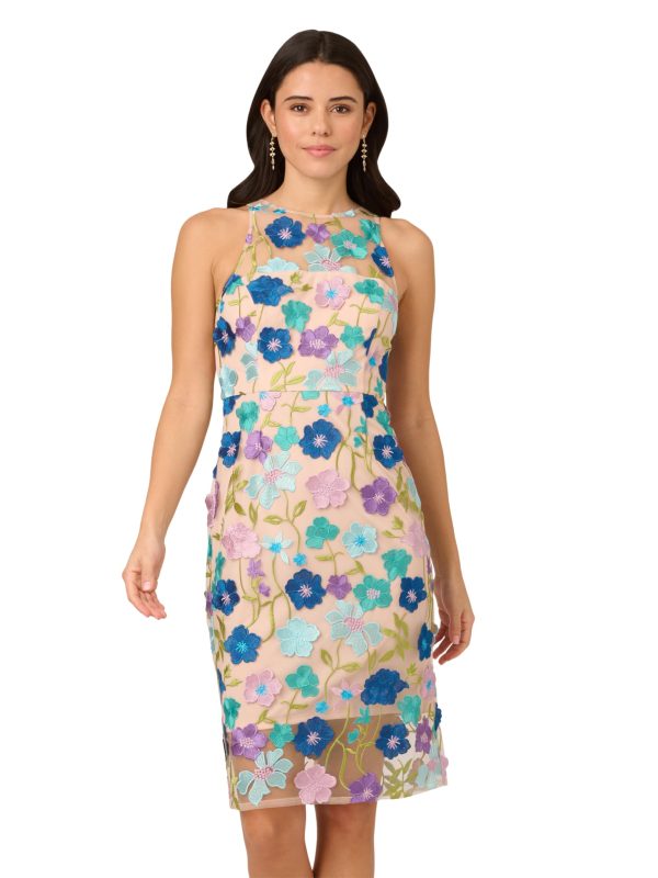 Women's Embroidered Column Midi Dress