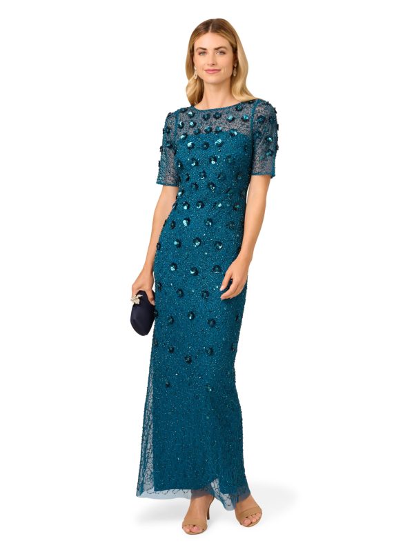 71zm9JnNg1L.jpg Women's Beaded Long 3D Floral Dress