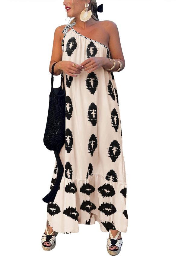71zwzfpKDxL.jpg Women's 2025 Summer Maxi Dresses One Shoulder Printed Flowy Boho Beach Vacation Long Sundress