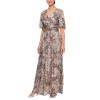 Women's Plus Size Long A-line Gown W/Flutter Sleeves & Ruched Waist, Wedding Guest, Party Dress