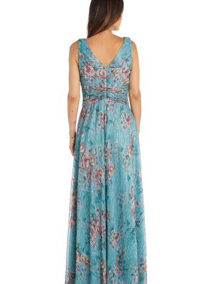Crinkle Pleated Maxi Dress W/Ruffle Cascade Side