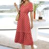 Women 2025 Summer Boho Maxi Dresses Floral Short Sleeve V Neck Elastic Waist Tiered Flowy Long Beach Vacation Dress