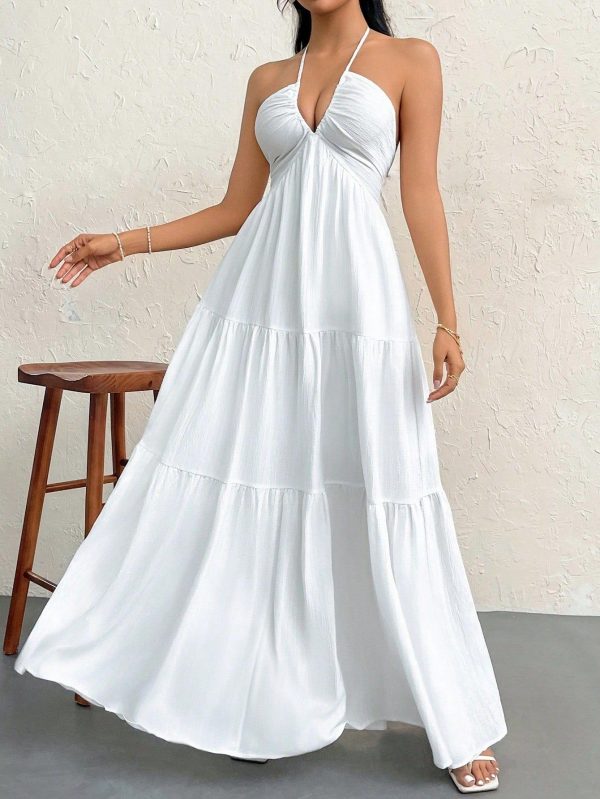 814oDMLY7VL.jpg Women's Maxi Summer Dresses Halter V Neck Beach Dresses for Women A-Line Casual Dress for Vacation